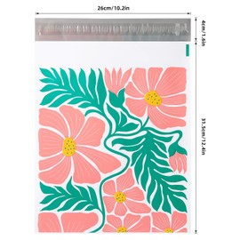10x13 Inch TONESPAC 100 Pack 3.15Mil Poly Mailers Big Flower Shipping Bags, Self-Sealing Non-Padded Envelopes for Small Business, Waterproof Poly Mailing Bags - Big Flower