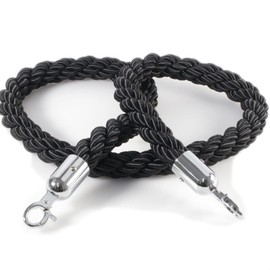 Kerafactum Rope Barrier Tape Rope with Carabiner Hook Barrier Cord Cord for Barrier Extra Thick Barrier Rope Band as Decorative Handrail Rope or Handrail Suitable Diameter 32 mm 150 cm Black Silver