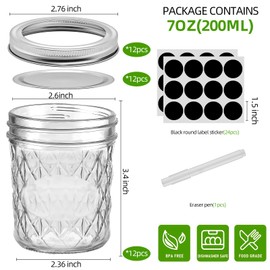 REUJIHXY Mason Jars Airtight Lids Glass Canning Jars 7oz/200ml Regular Lids Spice Jars Honey Jars for Yogurt,Jam,Spice,Overnight Oats Canning, Preserving (12)