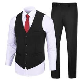 Mens Black Suits Vest and Pants Set Men's Wedding Party Formal Dress Outfits Business Prom Suit Size XS