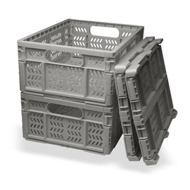 PTEREIW 20L Folding Crate, 4Pack Plastic Storage Baskets Organizer for Home and Office,Collapsible Storage Crates for Home Office and Outdoor Organizer. (Grey)