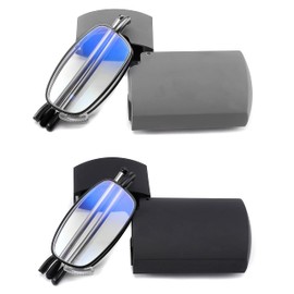 touk 2 Pack Foldable Reading Glasses Anti Blue Light, Soft Nose Pad Spring Hinge Compact Computer Readers with Portable Case for Men Women Black/Gunmetal +3.5