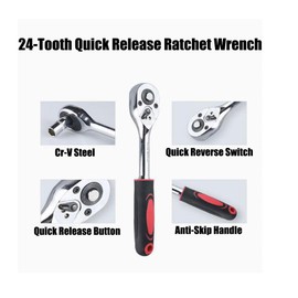 LSLANSOON 1/4” Ratchet Socket Wrench Set, Mechanic Tool Kit and Sockets Set with Quick Release Reversible Ratchet Handle and Extension Bar, 12 Pcs Set