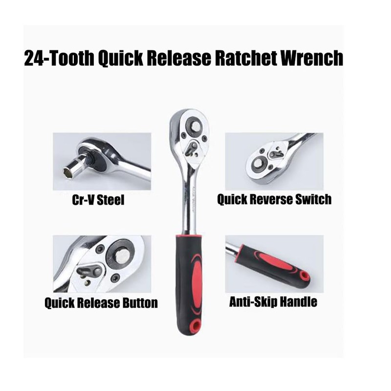 LSLANSOON 1/4” Ratchet Socket Wrench Set, Mechanic Tool Kit and