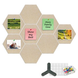 ANLIOTE 8-Pack Hexagon Felt Cork Board, 1/2" Thick Felt Bulletin Pinboard with 80 Push Pins, Adhesive Tabs, Geometric Cork Wall Tiles for Photos, Memos, Home & Office Decor(Beige)