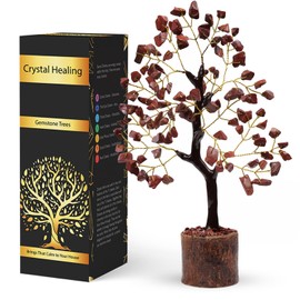 NARIBABU Red Jasper Sculpture - Crystal Money Tree - Good Luck Home Decor - Feng Shui Decor - Positive Energy Gifts