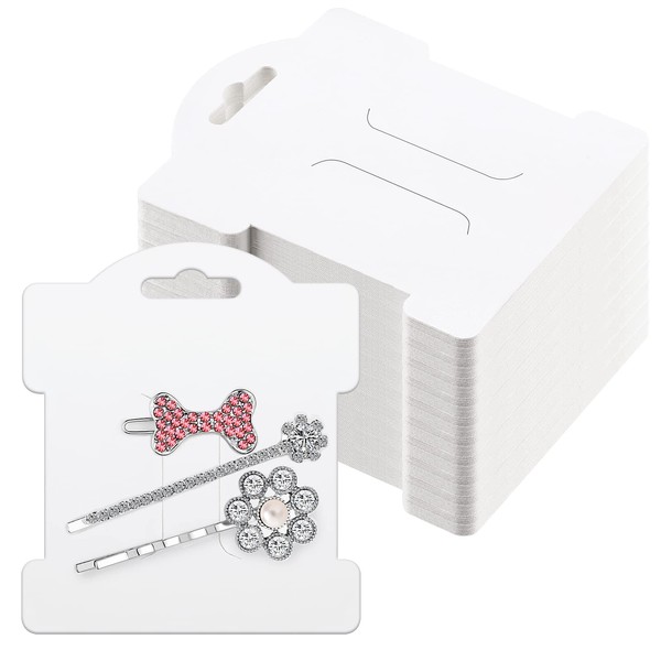 Junkin 100 Pcs Hair Clip Display Cards Headband Display Cards Hair Bow Holder Cards Rectangle White Cardboard Hair Barrettes Jewelry Display Holder for Hair Accessories Display and Organizing()