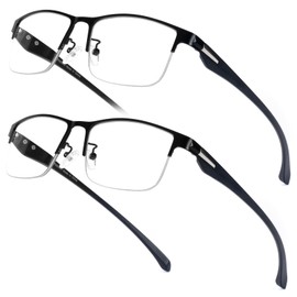 SKYOAK 2 Pack TR90 Premium Reading Glasses for Men, Half Frame No-Line Blue Light Blocking Computer Readers Anti Glare UV Eyeglasses, 2.25x Black