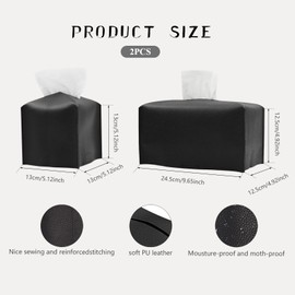 LEOEZYA Pack of 2 Tissue Box, Black, Waterproof Tissue Box Made of PU Leather, Cosmetic Tissues Box with Dispenser, Square Tissue Box for Home, Hotel, Dining Room, Car, Office, Bathroom