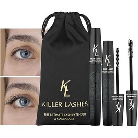 KL Killer Lashes Mascara Black & Ultimate Fiber Lash Extender Set - Waterproof Mascara for Volume and Length | Lengthening & Volumizing Mascara & Lash Extension Beauty Set, 1 Count (120 days Supply)