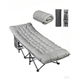 WLIVE 1200D Double Layer Oxford Camping Cots for Adults, Folding Cots for Sleeping with Mattress, Outdoor Folding Bed with Carry Bag, Portable Camping Bed for Sleeping, Resting, Camping, Greige