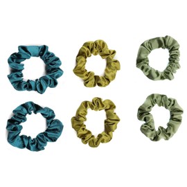 Mytoptrendz® 6 Pcs Traceless Scrunchies for Girls Satin Hair Hair Ties Ponytail Bands Elastic Bobbles for Women Thin Fine Hair (Teal, Moss, Olive green assorted)