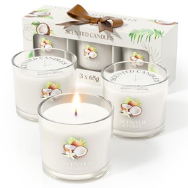 CHILLFLAME Coconut Candle, Scented Candles Gifts for Women, Candles Gift Set for Her, 3 Scented Votive Candles, Birthday Gifts for Women/Men (White, 7 oz)