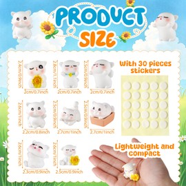 Neptniopllab 8 Pieces Cat Car Dashboard Decor with Stickers, Compact Center Interior Ornaments Accessories for Car Tabletop