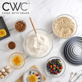 COOK WITH COLOR 12 Pc Glass Mixing Bowl Set with Lids – Borosilicate Glass Nesting Bowls for Cooking, Baking and Meal Prep, Fluted Grey