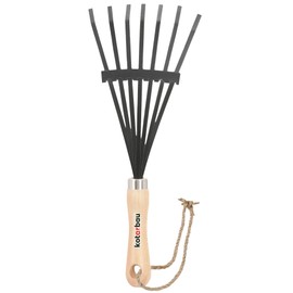 KOTARBAU® Hand Fan Rake 380 mm with Wooden Handle Small Broom with 7 Prongs Hand Rake Made of Metal Leaf Rake for Leaves Grass Mini Lawn Rake Garden Rake Small Brush Rake