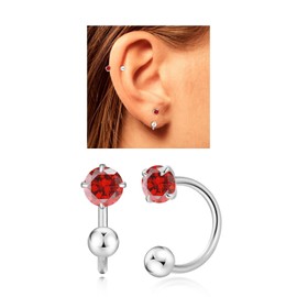 3mm Huggie Hoop Birthstone Earrings for Women Girl Hypoallergenic Minimalist Tiny Stud Earrings Boho Colored Screw Cartilage Earring Open Hoop Huggie Earrings (Silver, 1.Jan-Garnet, silvery)