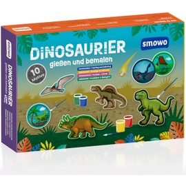 Smowo® 10 Dinosaur Plaster Figures for Casting and Painting, Dino Plaster Craft Set Including Encyclopedia, Gift for Crafts for Boys and Girls