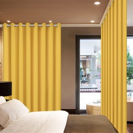 Yakamok Extra Wide Blackout Curtain for Sliding Glass Door, Grommet Thermal Insulated Room Divider Curtain 100W x 84L inch, Room Darkening Patio Curtain,8.3ft Wide x 7ft Tall, 1 Panel,Mustard Yellow