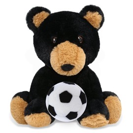 DolliBu Eco-Friendly Black Bear Stuffed Animal with Soccer Ball Plush - Huggable Bear Adorable Playtime Plush Toy, Cute Wildlife Gift, Super Soft Doll Animal Toy for Kids, Adults - 9 Inches