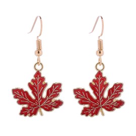 Fall Maple Leaf Earrings for Women Unique Dainty Colorful Red Autumn Tree Leaves Plant Enamel Geometric Lightweight Dangle Drop Earrings for Thanksgiving Christmas Party Holiday Jewelry Gifts (Red leaf earring)