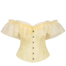 SHYMMUO Women Off Shoulder Yellow Corset Top – Ruffle Bustier Vintage Waist Cincher for Party, Renaissance, Fairycore, and Costume Outfits S