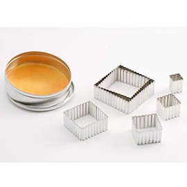 thermohauser Cookie Cutter Set (Stainless Steel), Rectangular, Waved Edge, 5 Pieces, 3.6 x 3.6 - 8.5 x 8.5 cm, Packed in Tin Storage Tin