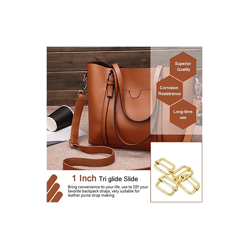CooBigo 25 Pack 1 Inch Metal Adjustable Slide Buckles Tri-Glide