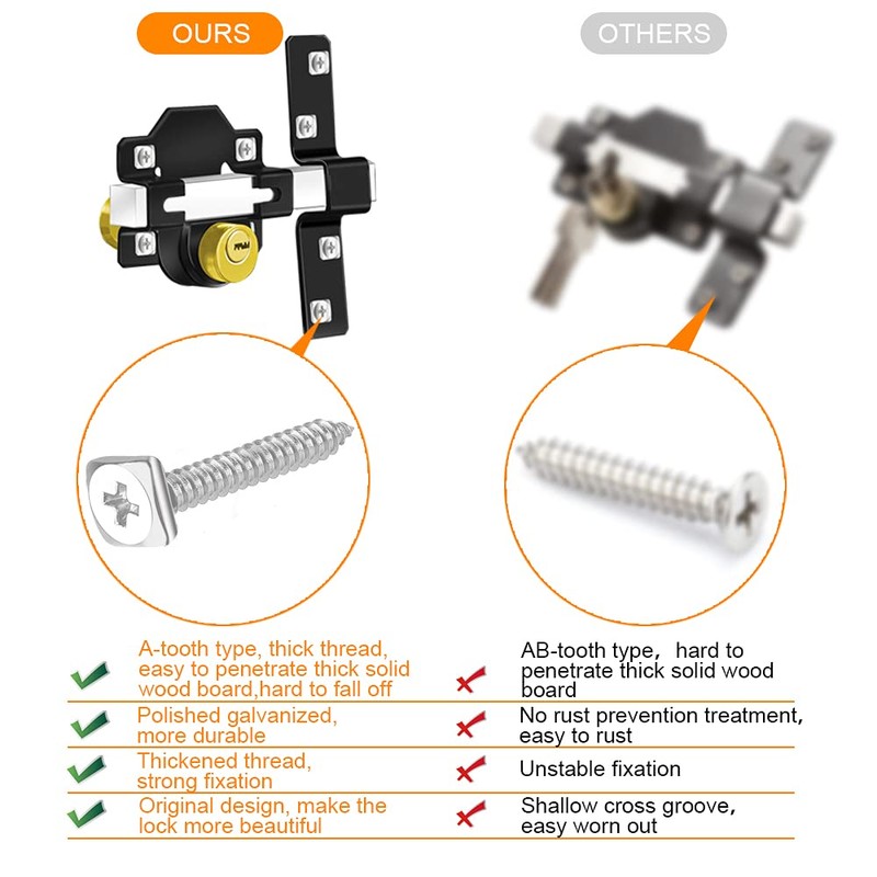 Mortrise Lock, Long Throw Gate Lock for Wooden Gate, Double