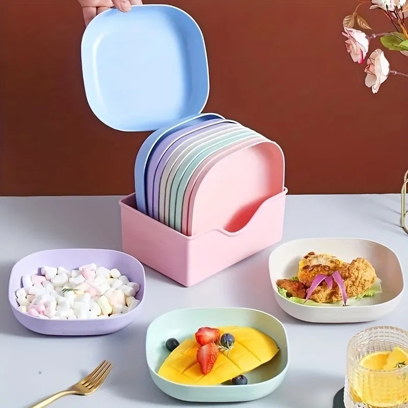 10 Platos Cuadrados Con 1 Soporte, Juego De Bandejas De