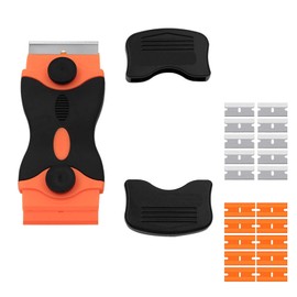 Cluoling Pocket Scraper Safety Scraper Glass Scraper Double Head Glass Scraper Seal Removal Scraper Glass Dirt Remover (10 Plastic Blades, 10 Stainless Blades, Blade Cover)