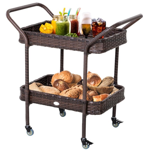 Merax Serving&Bar Cart 2-Tier All-Weather, Heavy Duty Steel Frame &