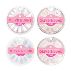 Olive & June Glue Press-On Bestsellers Kit | Includes 4 Fake Nail Sets (HD Crisp White, Classic French, Shimmery Super Star, BP Icy Blue) | Realistic Look, Non-Damaging Glue, Up to 14-Day Wear