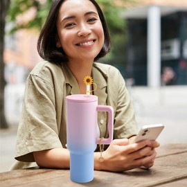 HINZIC 10mm Sunflower Straw Topper and Yellow Daisy Chain Pendant Cute Reusable Silicone Straw Cover Cap Valentines Wedding Bachelor Party Drinking Cup Accessories