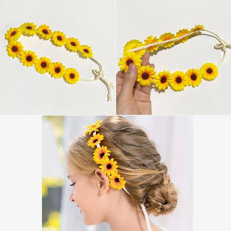 zYoung Sunflower Crown Hippies Daisy Hair Wreath Bridal Headpiece, Yellow