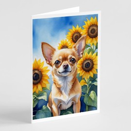 Caroline's Treasures Chihuahua in Sunflowers Greeting Cards Pack of 8 Blank Cards with Envelopes Whimsical A7 Size 5x7 Blank Note Cards