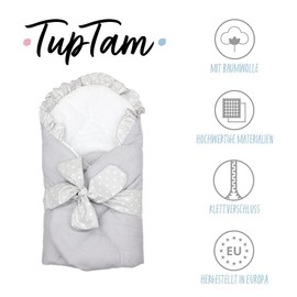 TupTam Baby Swaddle Blanket Padded Wrap with Deco Bow, Gray, 70 x 70 cm