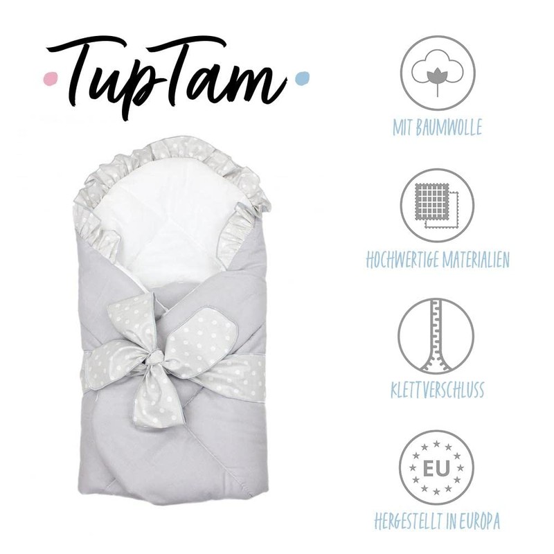 TupTam Baby Swaddle Blanket Padded Wrap with Deco Bow, Gray,