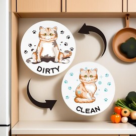 Dishwasher Magnet Clean Dirty Sign, Easy to Read/Strong Clean Dirty Sign, Large Fonts, Silky Wood Grain Texture with Clear Acrylic Panels, High Quality Plastic Panels And Double-Sided Adhesives, Stylish Kitchen Sign Dirt Clean Sign:_Cat