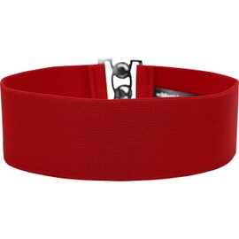 BlackButterfly Wide Elastic Waist Cinch Stretch Waistband Retro Clasp Buckle Belt (Red, XXL)