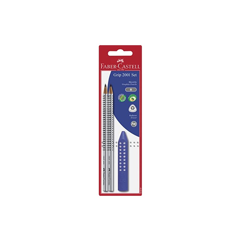 Grip 2001 Pencil 2 Set with 1 Eraser Red/Blue Assortment
