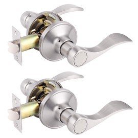 Gobrico 2 Pack Wave Style Passage Door Levers in Satin Nickel Hall Closet Handles Keyless Interior Door Leversets
