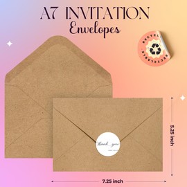 ACSTEP 100PACK Kraft 5X7 Envelopes,Brown A7 Envelopes Self Seal for Weddings, Invitations, Photos, Postcards, Greeting Cards Mailing,Baby Shower, Graduation With Thank You Stickers