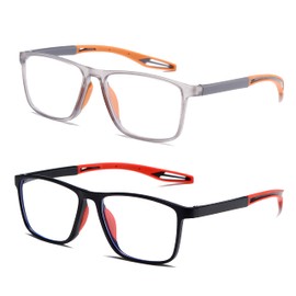 JOON-joon Reading Glasses Men 2 Pairs Sports Style Comfortable and Flexible Blue Light Blocking Readers for Men+1.5(Yellow&Red)