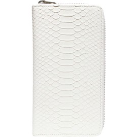 Berkut Diamond Python White Dyed Long Wallet, Round Zipper, YKK Feng Shui Money Luck Amulet, white