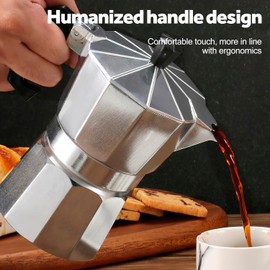 VASA NAMA 3 Tazas Pequeñas Cafetera Italiana Moka Espresso, Cafetera Espresso de Aluminio para Café, Italiana Cafetera Percolator de Espresso, Olla octogonal de aluminio pulido a mano（150ml/Plata）