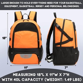 AIRTTUZ Basketball Backpack with Separate Ball Compartment and Shoes Pocket, Large Capacity Sports Equipment Bags for Basketball, Soccer, and Volleyball. (orange)