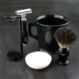Old School Complete Shaving Kit with Brush Mug DE Safety Razor & Soap Gift Set