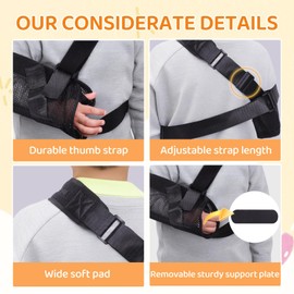 GAOUREL Arm Sling for Kids, Arm Brace with Support Plate, Arm Support Sling Shoulder Immobilizer for Children Shoulder Injury, Suit for Left and Right Arms, Boy and Girl (black-S)