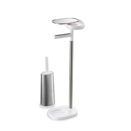 Joseph Joseph EasyStore Butler Toilet Paper Holder Stand and Flex Toilet Brush with Shelf and Drawer, Stainless Steel